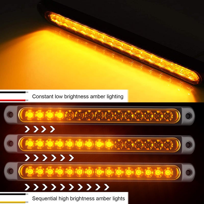PSEQT 10" 15 LED Trailer Turn Tail Light Bar - Amber Sequential Signal Marker Assembly With Identification Clearance Strip - Waterproof for Wrangler, Golf Cart, Offroad Truck, RV, UTV, ATV - Image 2